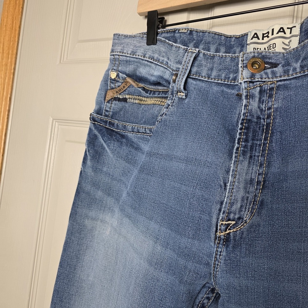 Ariat Mens M4 Boot Cut Jeans Blue Distressed Stone Wash Mid Rise Denim 38/38 - Picture 4 of 9